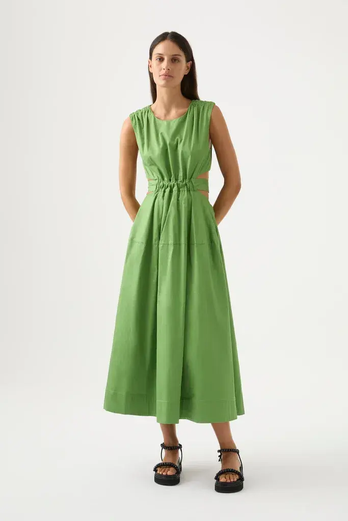 Aje Zorina Tie Cutout Midi Dress Sleeveless Fern Green Size AU 12 - Image 1