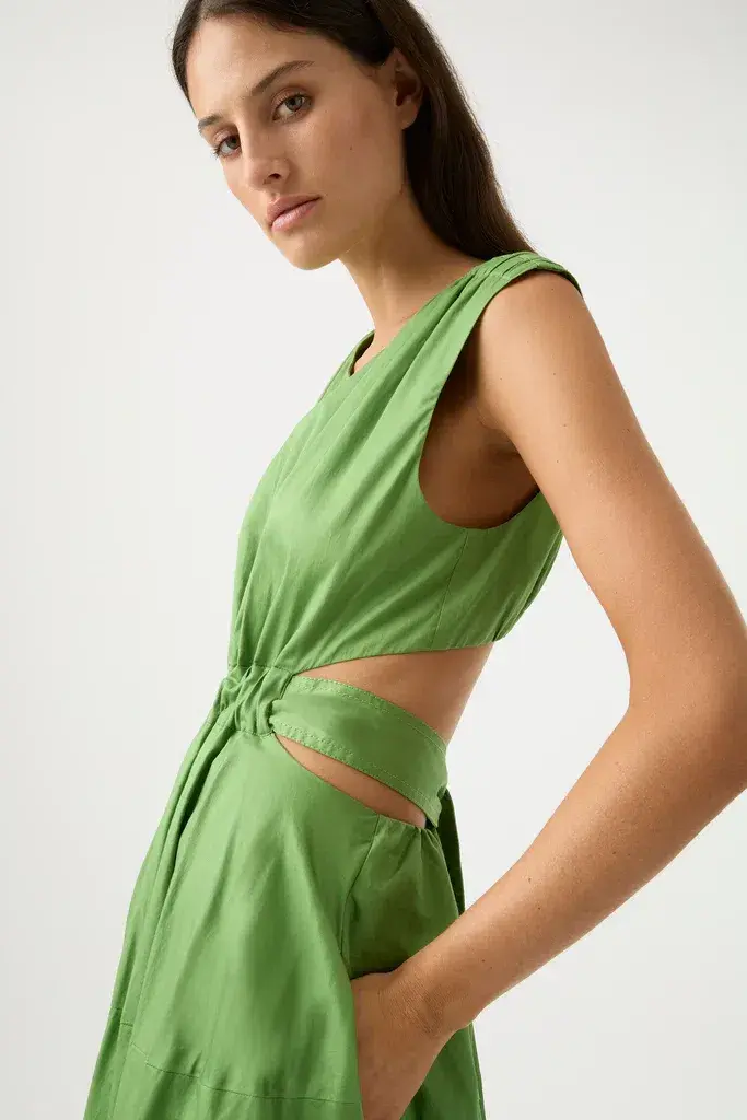 Aje Zorina Tie Cutout Midi Dress Sleeveless Fern Green Size AU 12 - Image 2