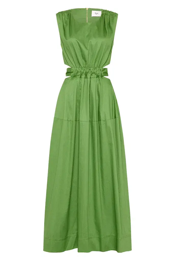 Aje Zorina Tie Cutout Midi Dress Sleeveless Fern Green Size AU 12 - Image 4