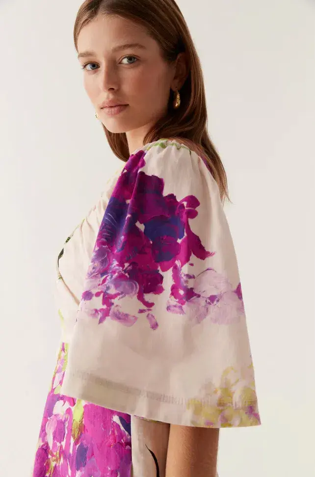 Aje Gilda Bell Sleeve Midi Dress in Wild Hydrangea Size AU 10 for rent on The Volte - main image