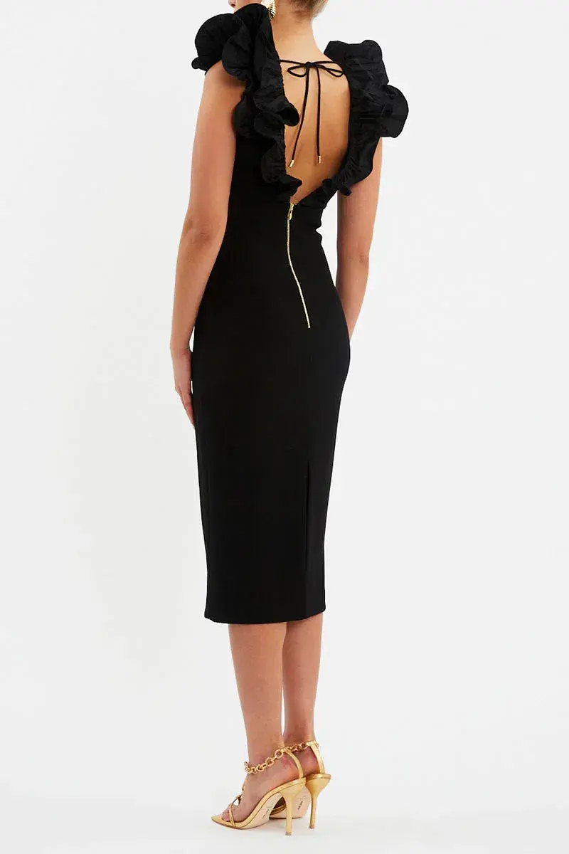 Rebecca Valance Chloe Midi Dress in Black Size AU 8 for rent on The Volte - main image