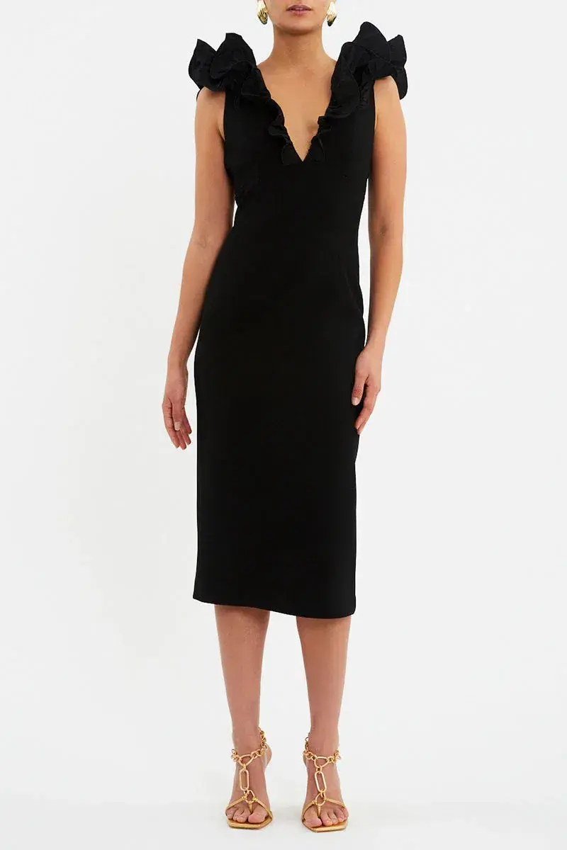Rebecca Valance Chloe Midi Dress in Black Size AU 8 for rent on The Volte - main image