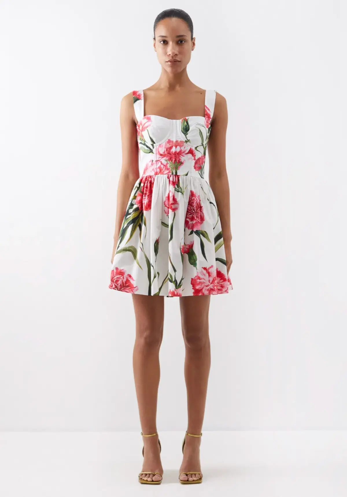 Dolce & Gabbana Short Carnation Print Poplin Dress Size AU 12 - Image 1