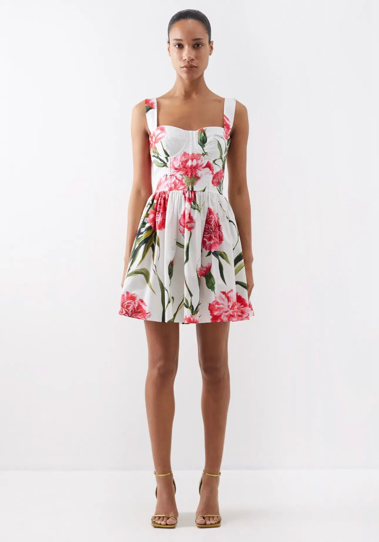 Dolce & Gabbana Short Carnation Print Poplin Dress Size AU 12 - Image 1
