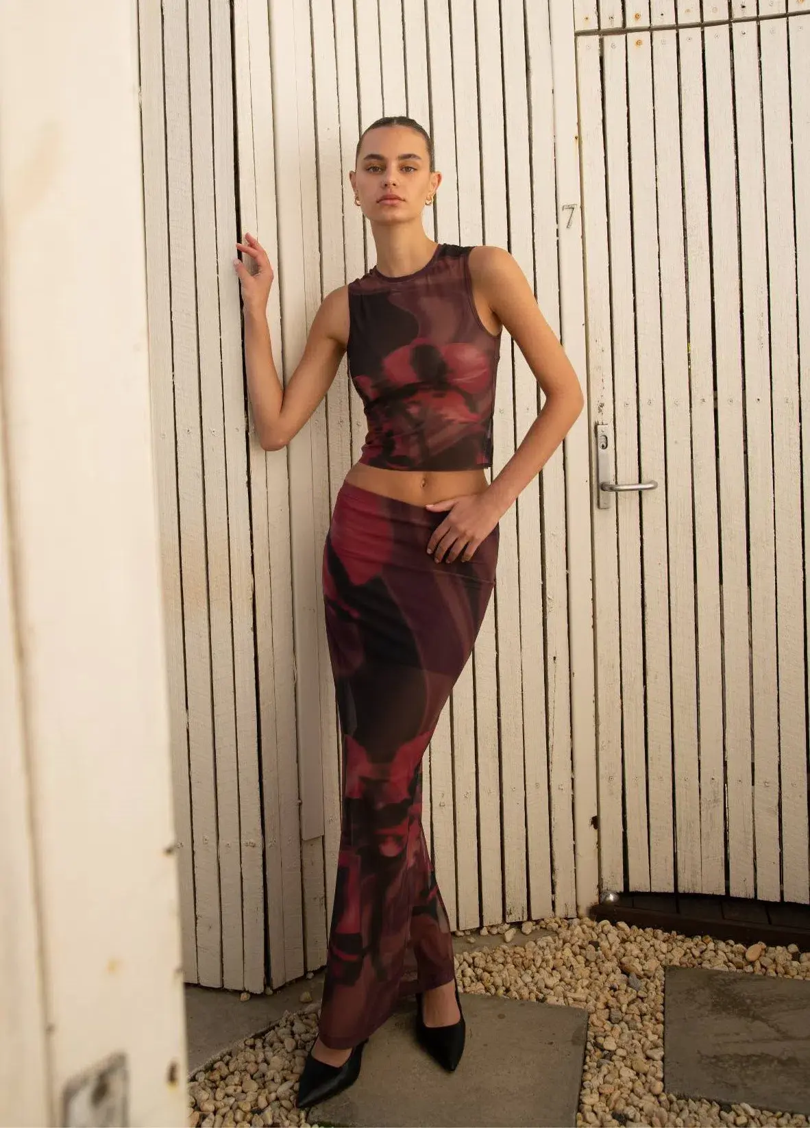 With Harper Lu Mesh Tank & Maxi Skirt Deep Orchid Size M / Au 10 - Image 1