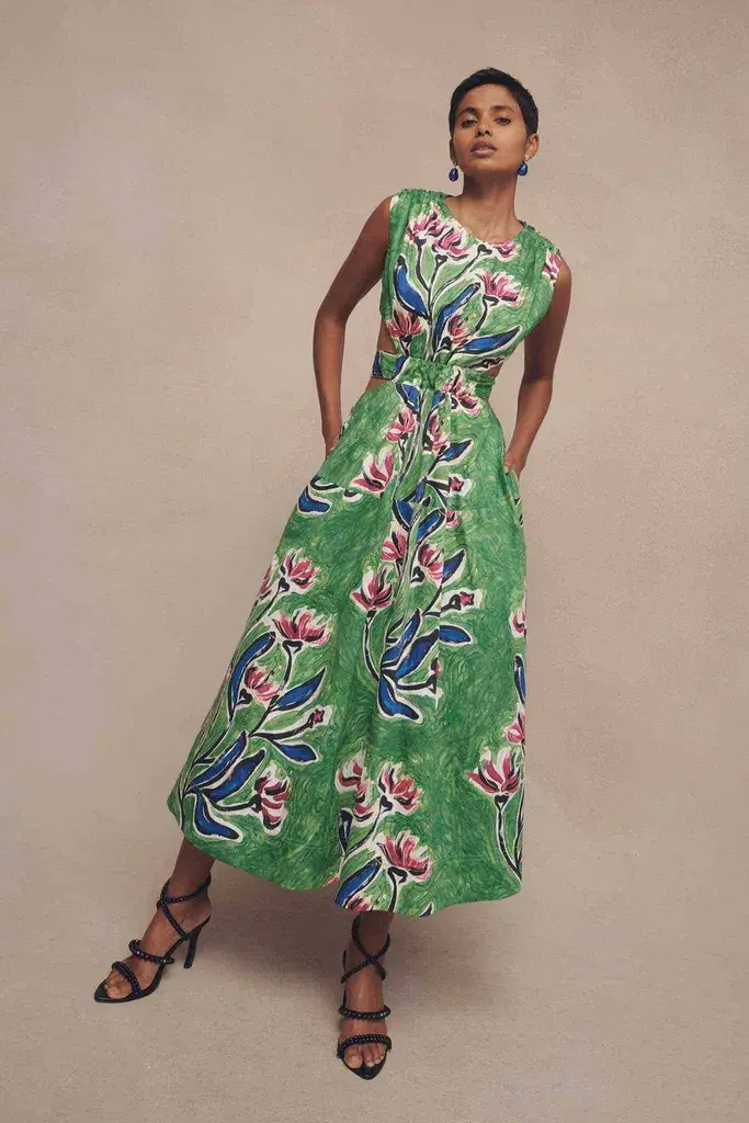 Aje Zorina Tie Midi Cutout Sleeveless Dress Native Gumnut Floral Size 10 - Image 3