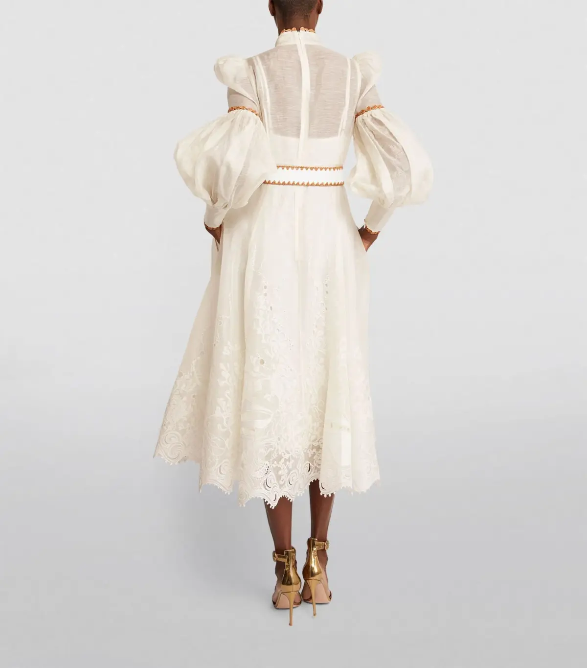 Zimmerman Postcard Embroidered Midi Dress Ivory Size 0/ AU 8 - Image 3