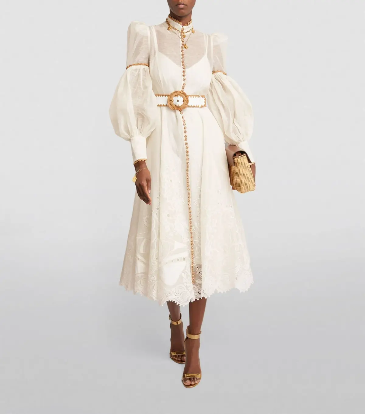 Zimmerman Postcard Embroidered Midi Dress Ivory Size 0/ AU 8 - Image 1