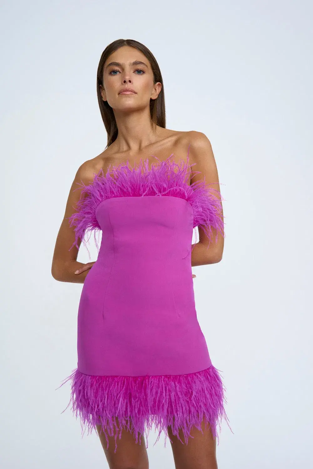 By Johnny Nadia Feather Mini Dress Pink Size 6 for rent on The Volte - main image