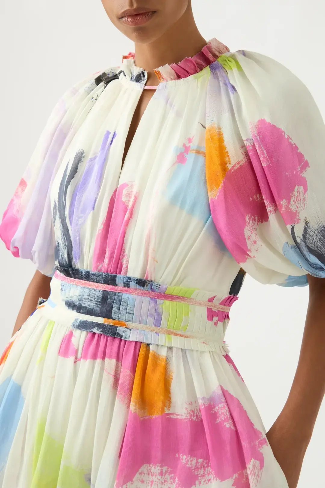 Aje Elysium Blouson Midi Dress Multi Size 16 for rent on The Volte - main image