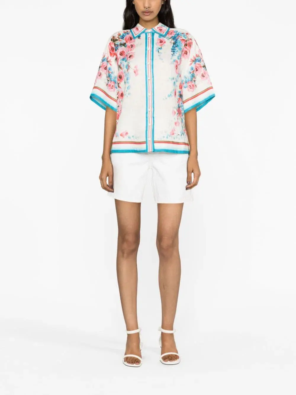 Zimmermann The Halcyon Oversized Shirt in Pink/Blue Floral Size 0/Au 8  - Image 1