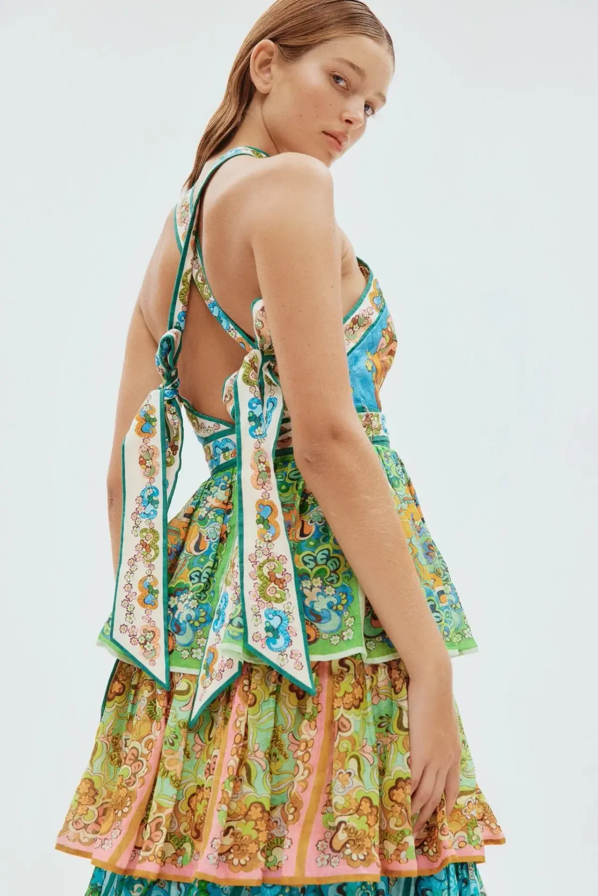Alemais Dreamer Halter Tier Midi Dress Floral Size 8 - Image 4