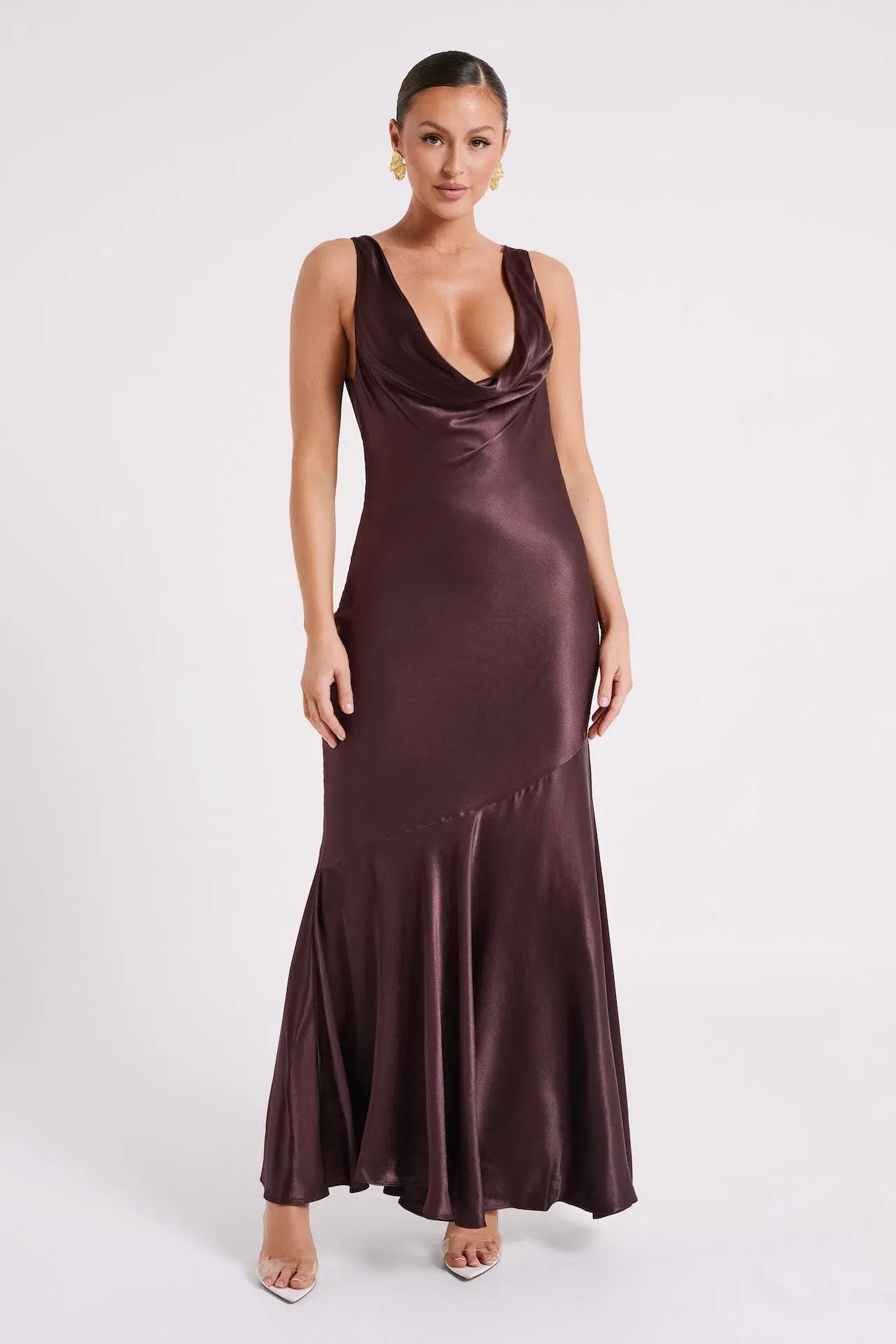 Meshki Ellison Satin Cowl Gown Dark Chocolate Size L / AU 12 - Image 2