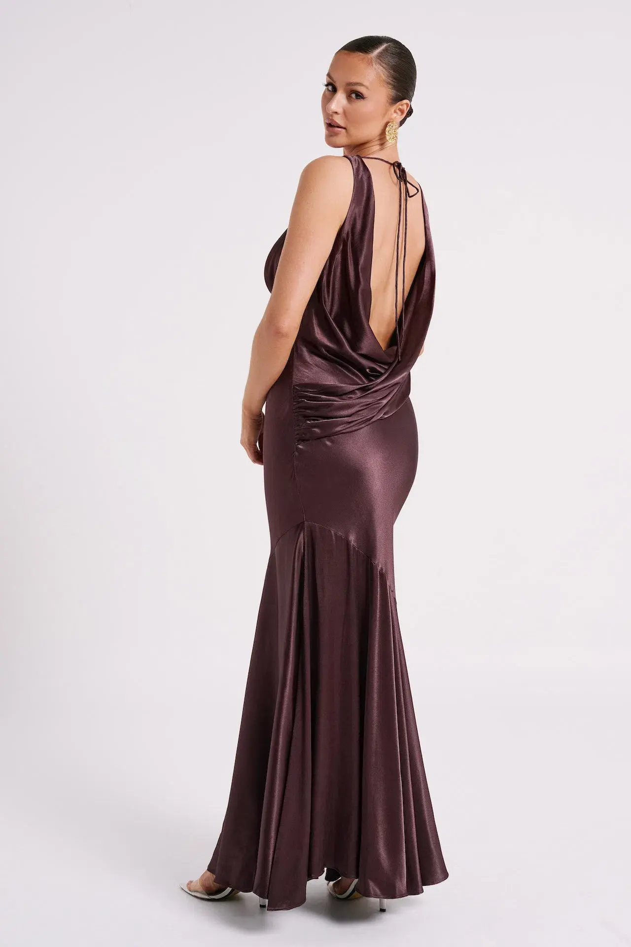 Meshki Ellison Satin Cowl Gown Dark Chocolate Size L / AU 12 - Image 3