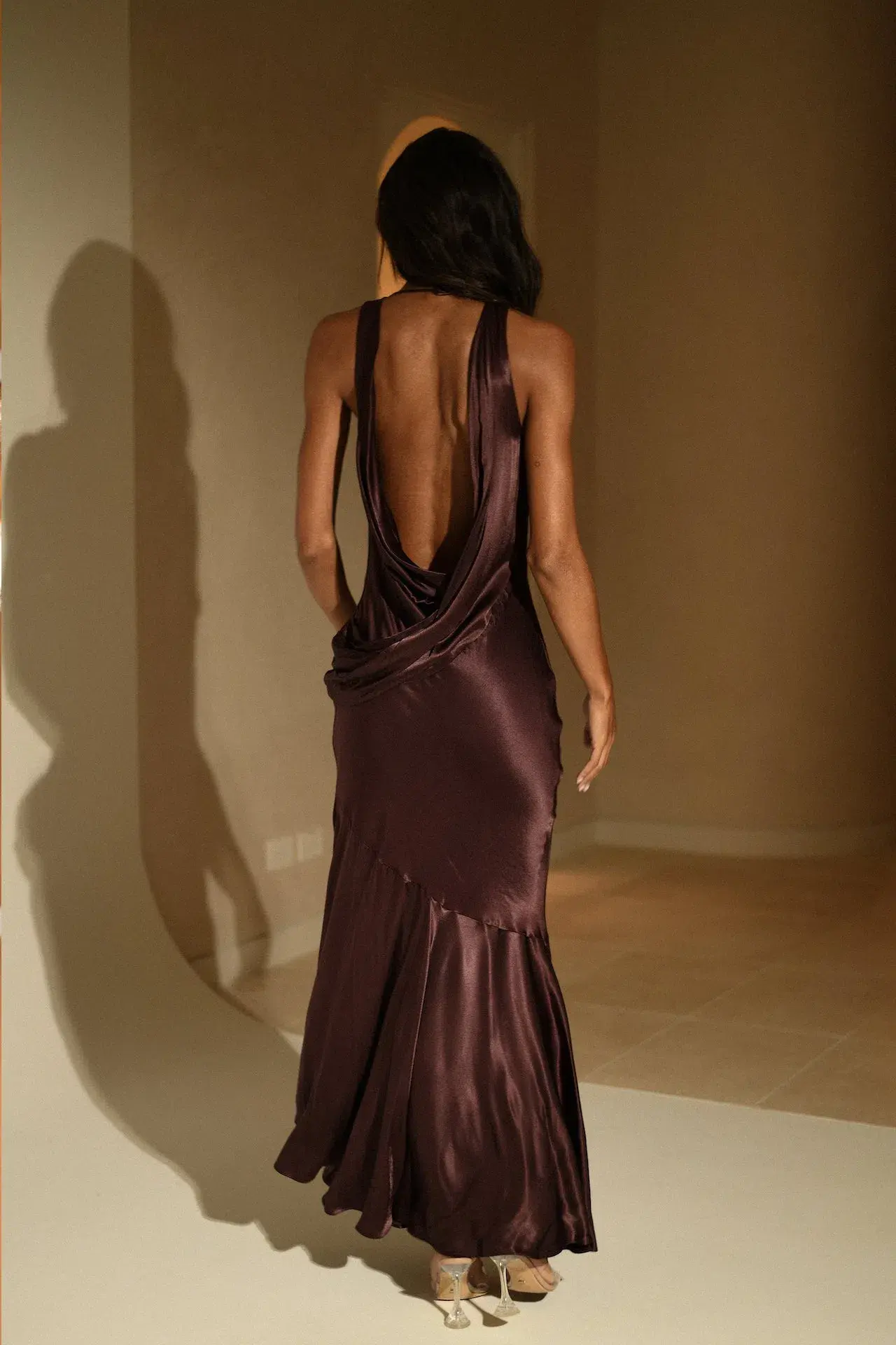 Meshki Ellison Satin Cowl Gown Dark Chocolate Size L / AU 12 - Image 7