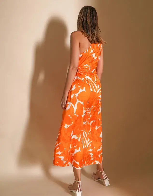 Lover Marigold One Shoulder Midi Dress Print Size 8  - Image 3