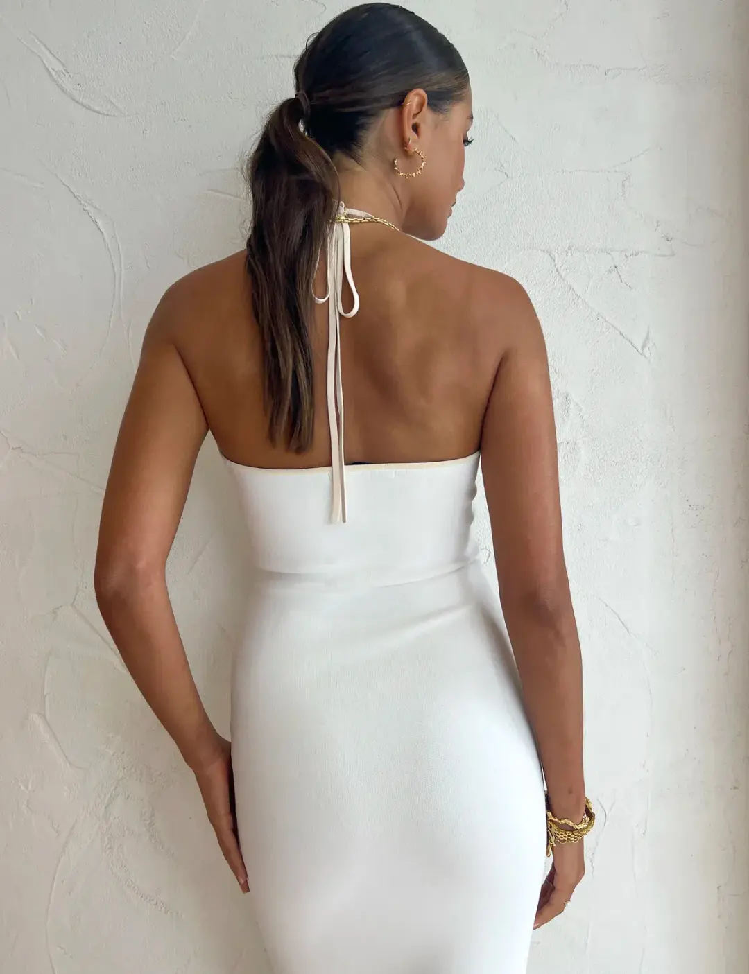By Johnny Caprera Knit Midi Dress in Ivory Bone Size XS / AU 6 for rent on The Volte - main image