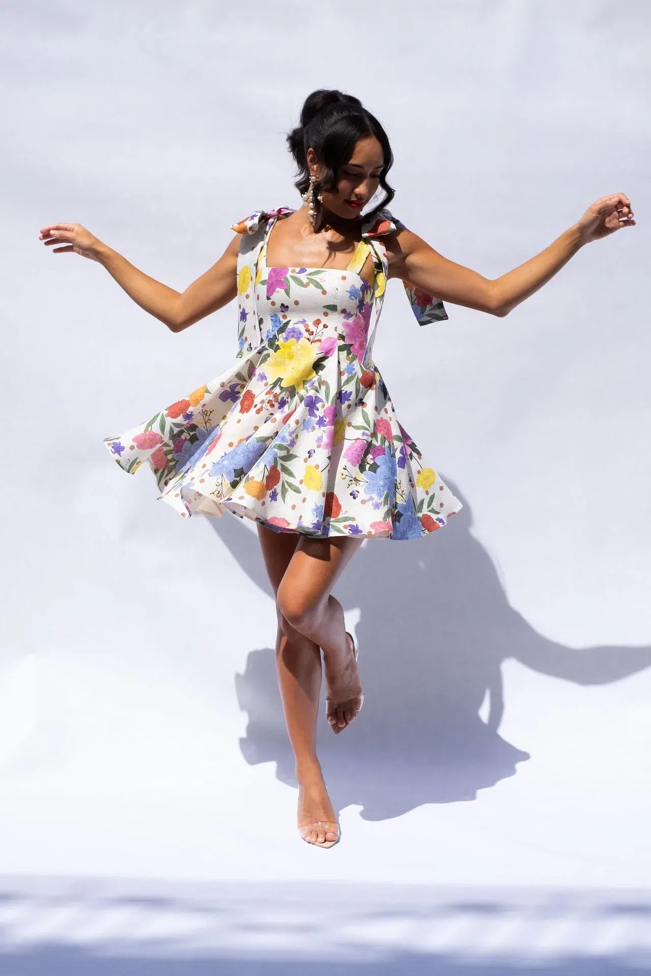 Isabella Longginou Godet Mini Dress Polka Dot Floral Size 8 - Image 1