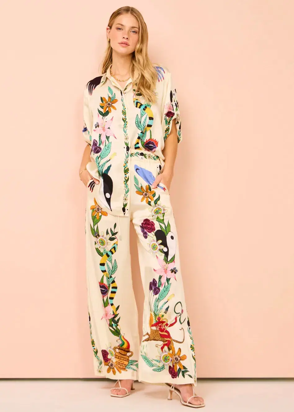 Alemais Meagan Silk Shirt & Pants Set Multi Size 10 - Image 8