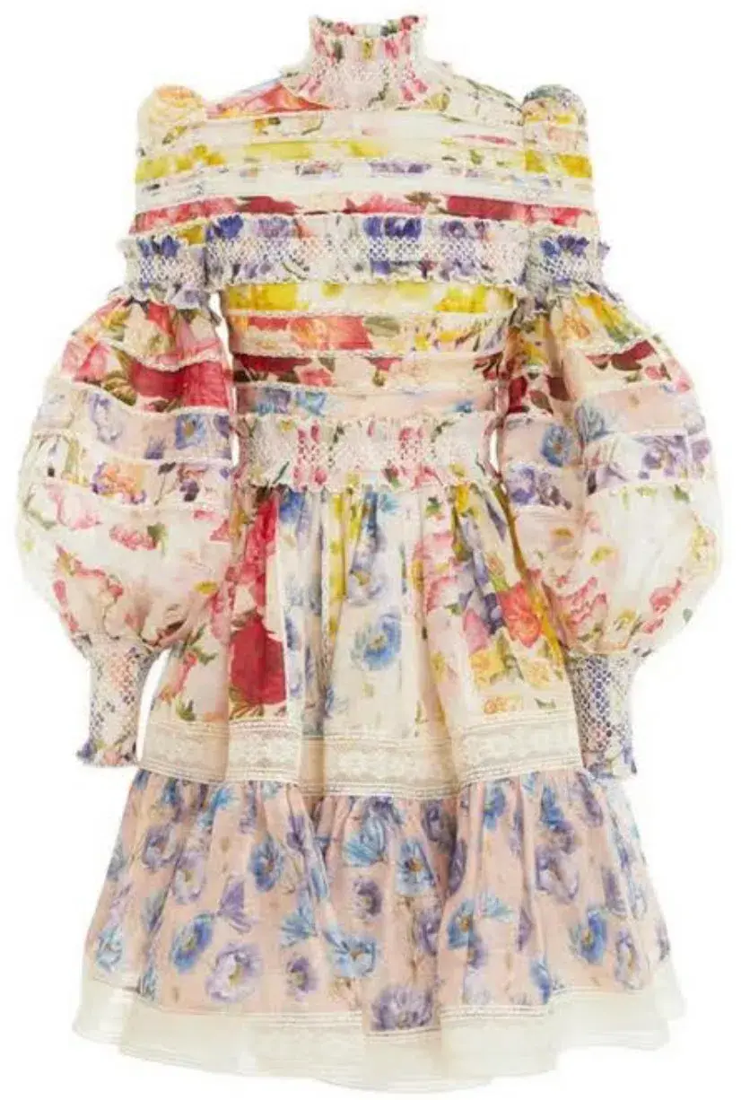 Zimmermann Wonderland Smocked Mini Dress Spliced Multi Size 0 / AU 8 - Image 2