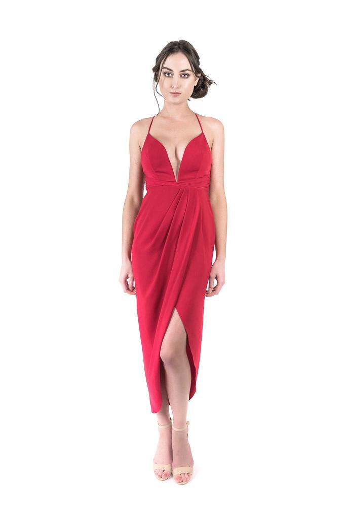 Shona Joy Monique Plunged Cross Back Maxi Dress Red Size 8 - Image 1