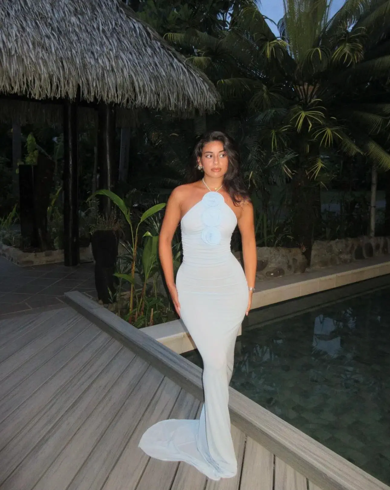 Magda Butrym Floral Appliqué Halterneck Maxi Blue Size AU 6 - Image 1