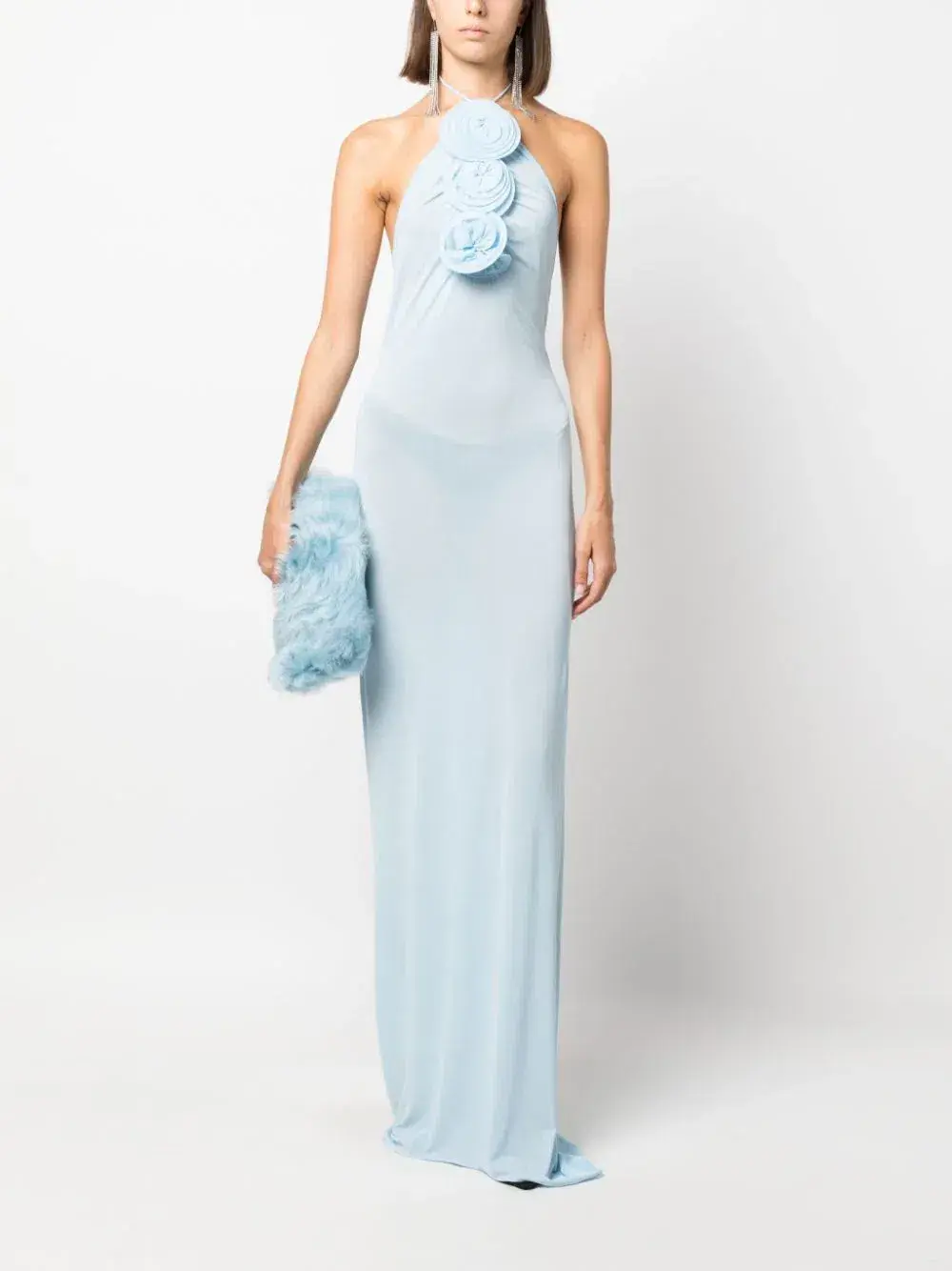 Magda Butrym Floral Appliqué Halterneck Maxi Blue Size AU 6 - Image 3