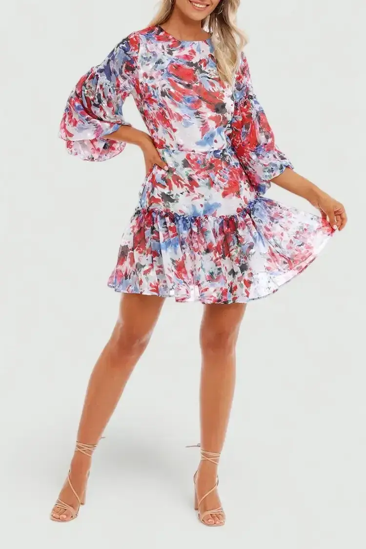 Sofia Irina Tiered Mini Balloon Dress in Spring Flora Size AU 12 - Image 1