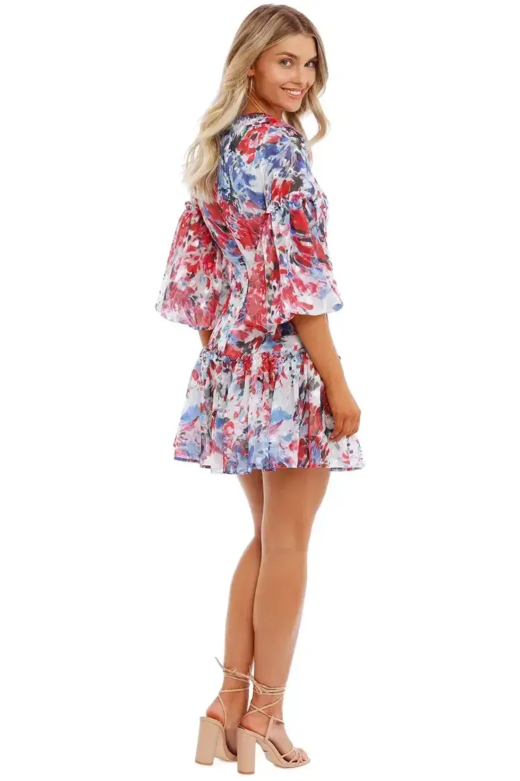 Sofia Irina Tiered Mini Balloon Dress in Spring Flora Size AU 14 for rent on The Volte - main image
