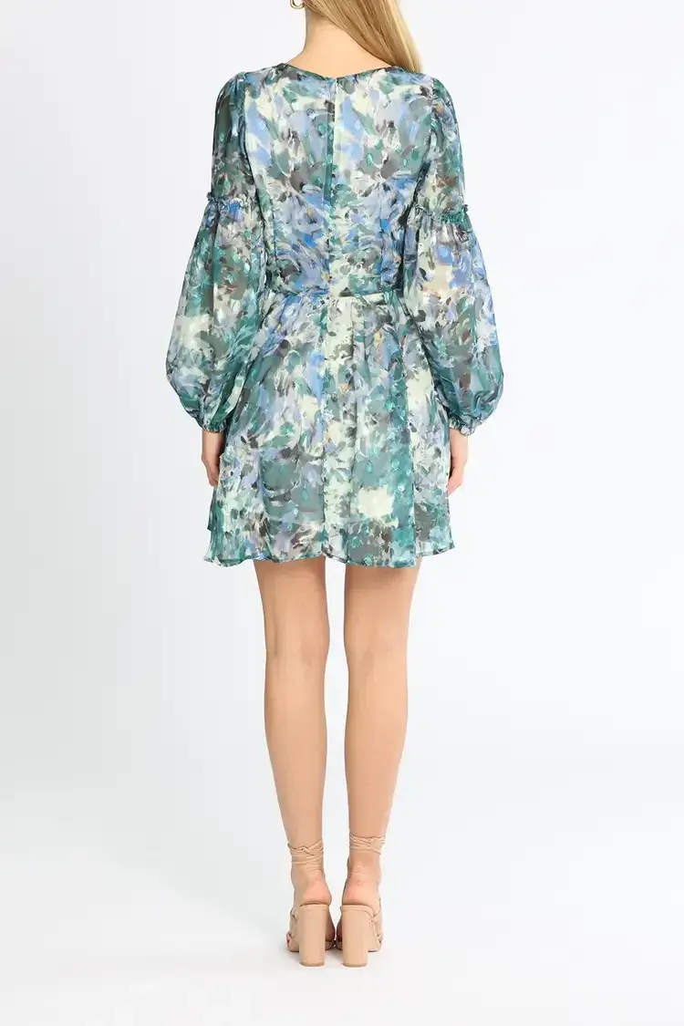 Sofia Irina Mini Balloon Sleeve Dress in Blue Print Size AU 10 - Image 2