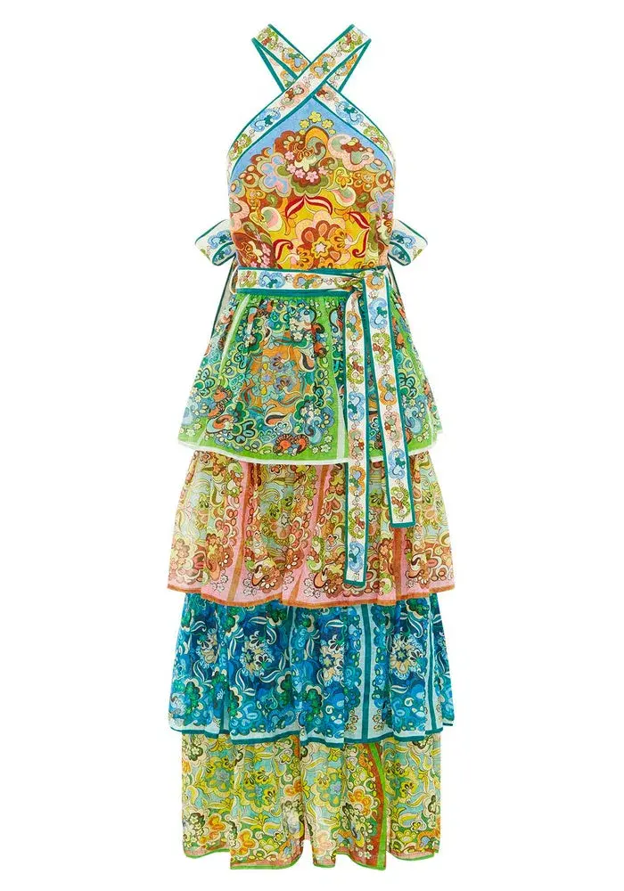 Alemais Dreamer Halter Tier Dress Multi Size 12  for rent on The Volte - main image
