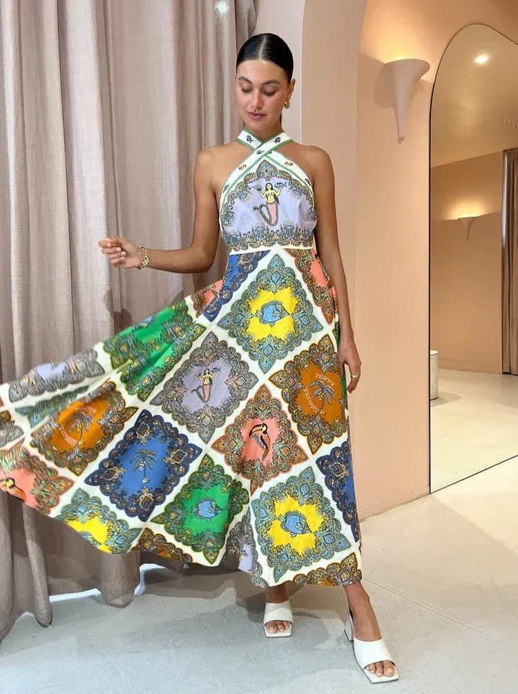 Alemais Trippy Troppo Halter Midi Dress Multi Size 10 - Image 1