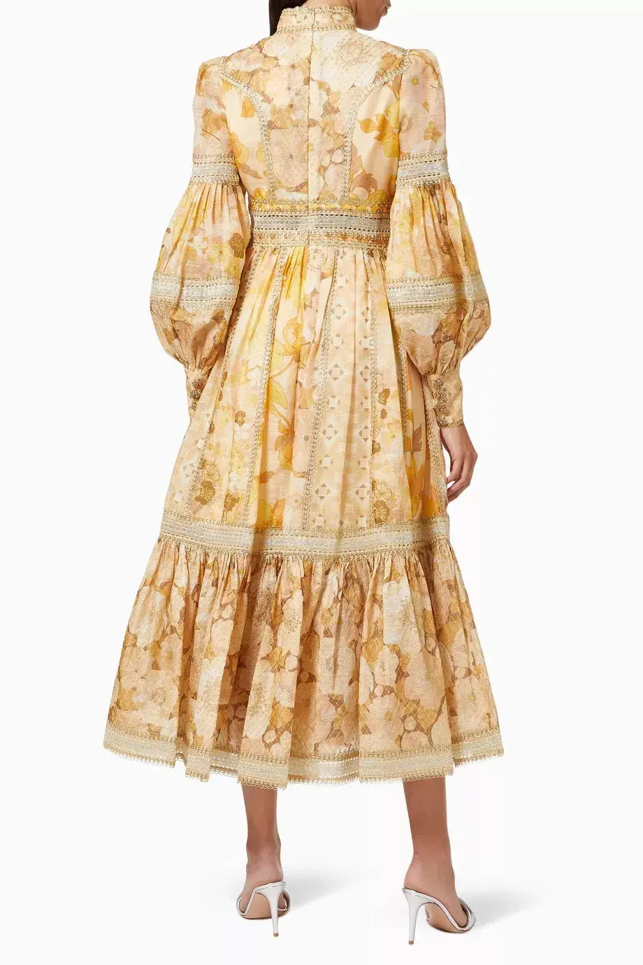 Zimmermann Tempo Spliced Trim Gown Gold Mixed Print Size 4/ AU 16 - Image 3