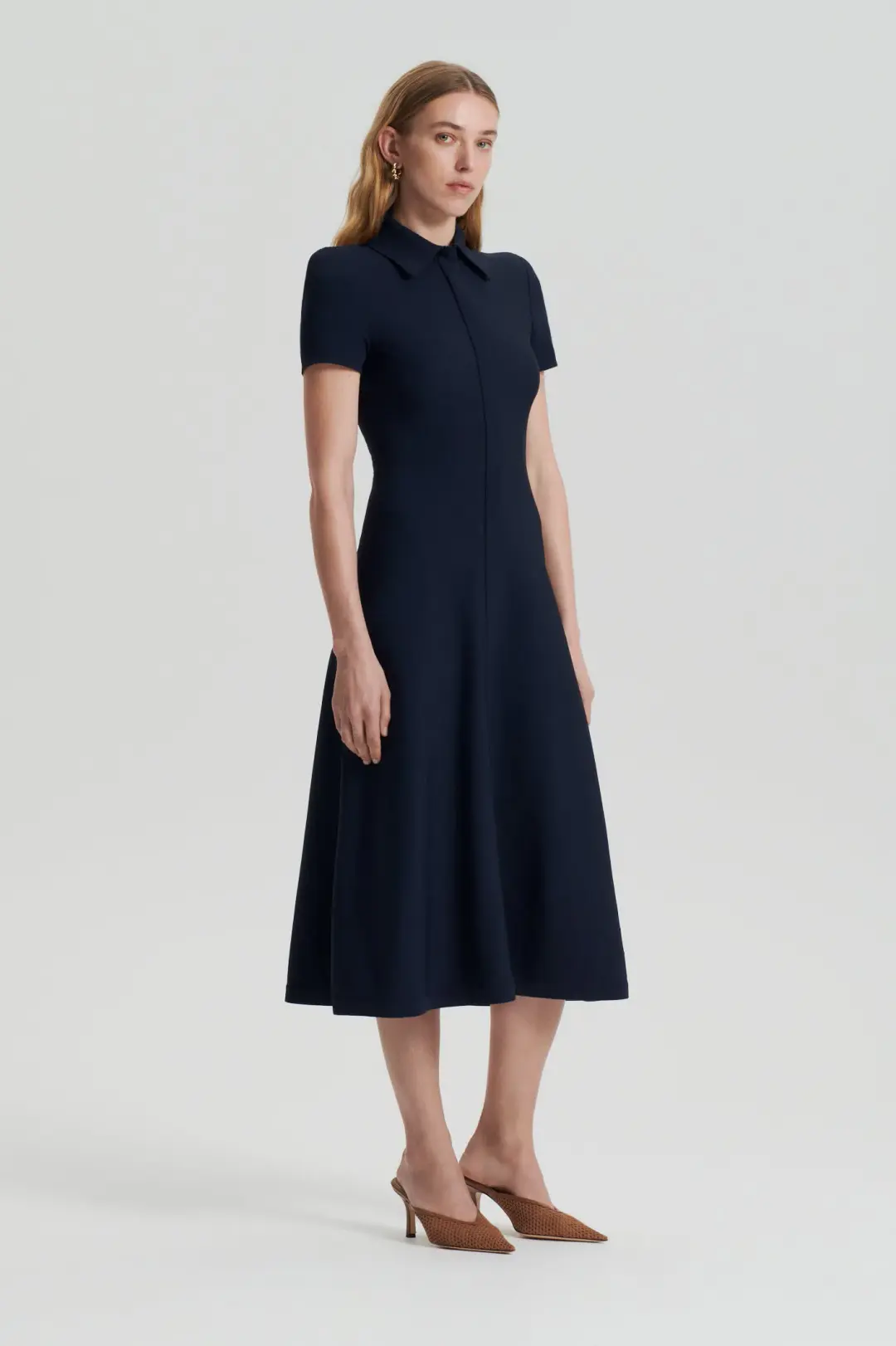 Scanlan Theodore Crepe Knit Zip Shirt Dress in Navy Size M / AU 10 for rent on The Volte - main image