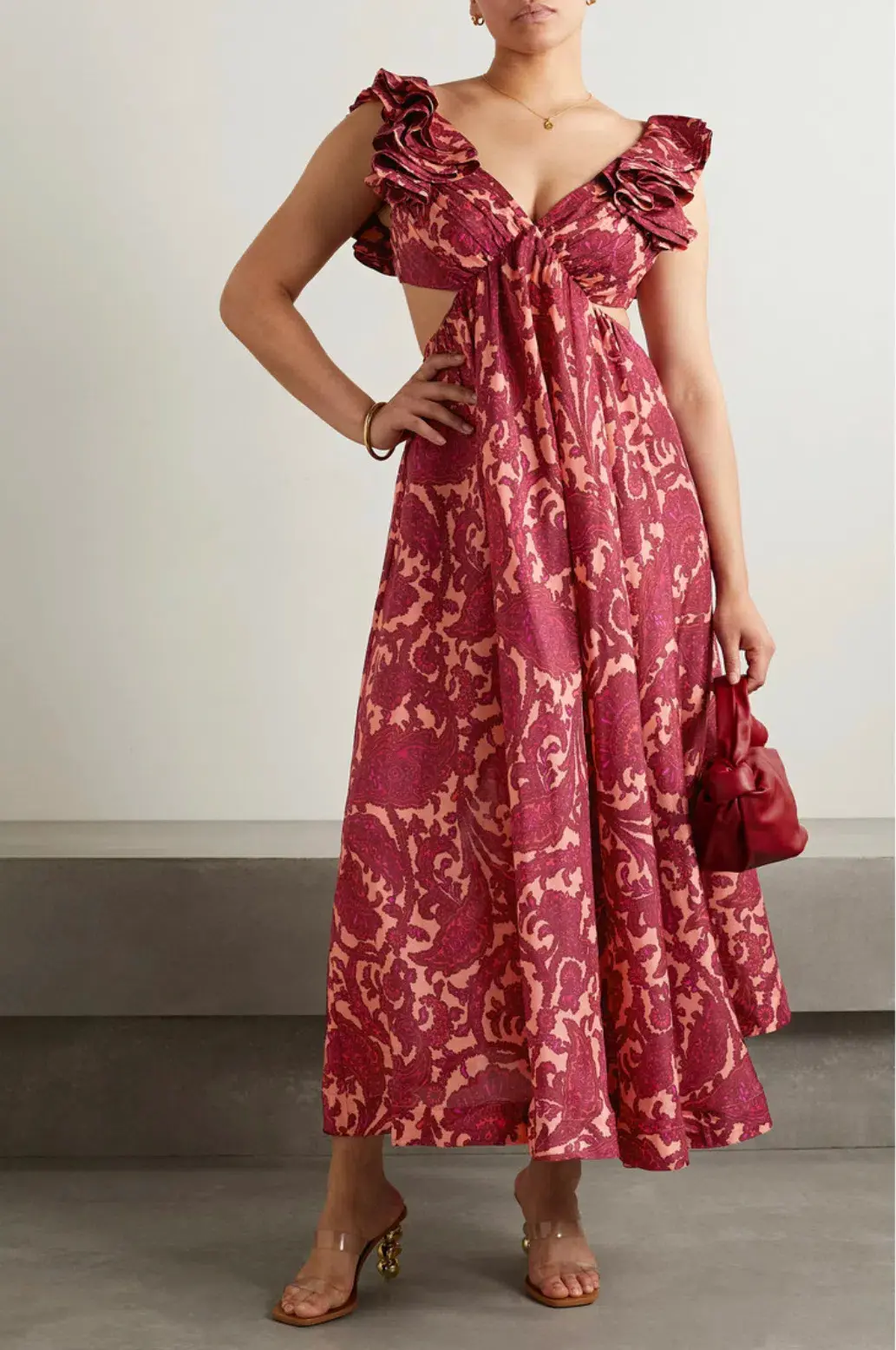 Zimmermann Tiggy Cutout Ruffled Silk Midi Dress Paisley Print 2/AU 12 - Image 1
