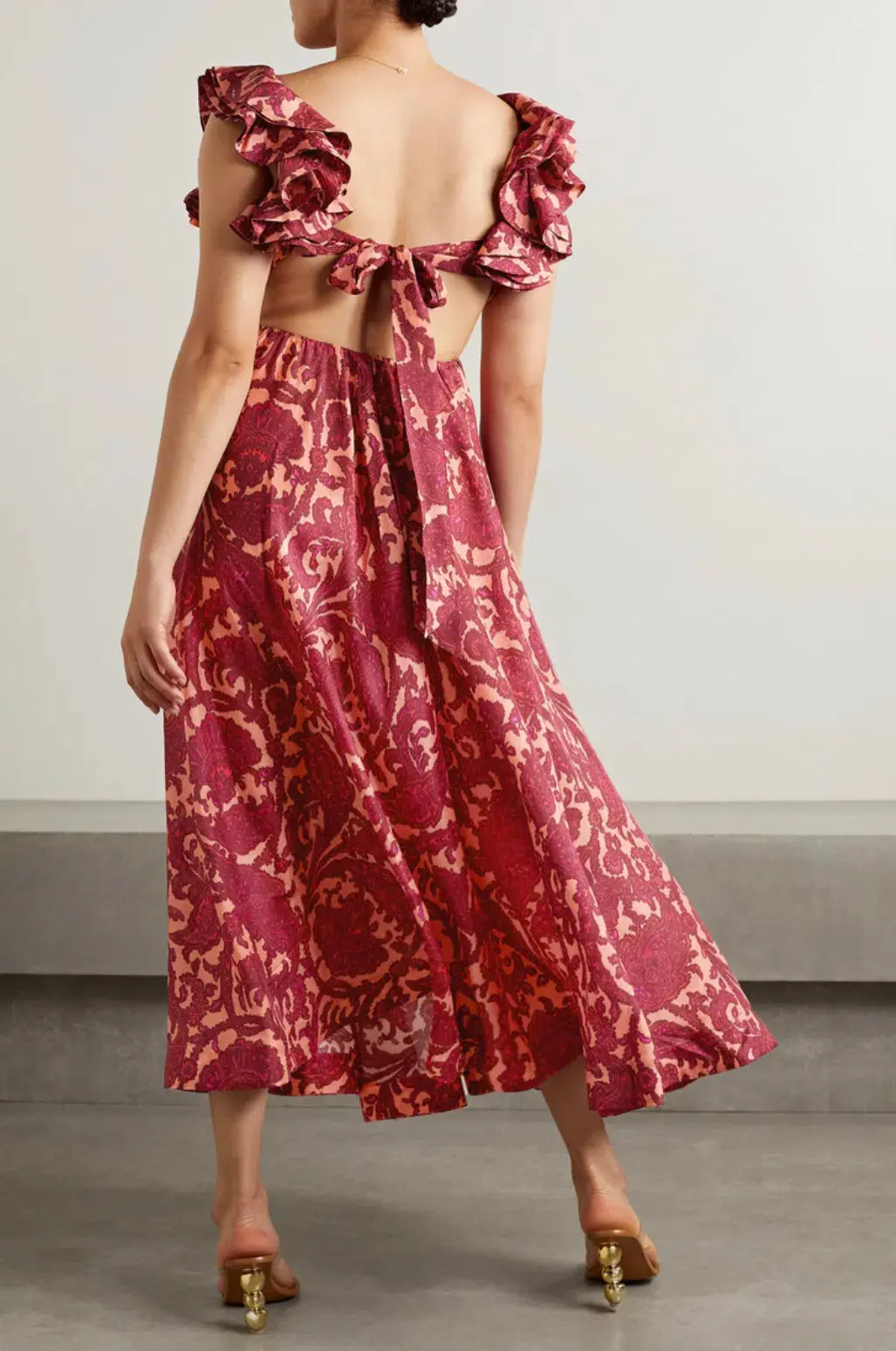 Zimmermann Tiggy Cutout Ruffled Silk Midi Dress Paisley Print 2/AU 12 - Image 2