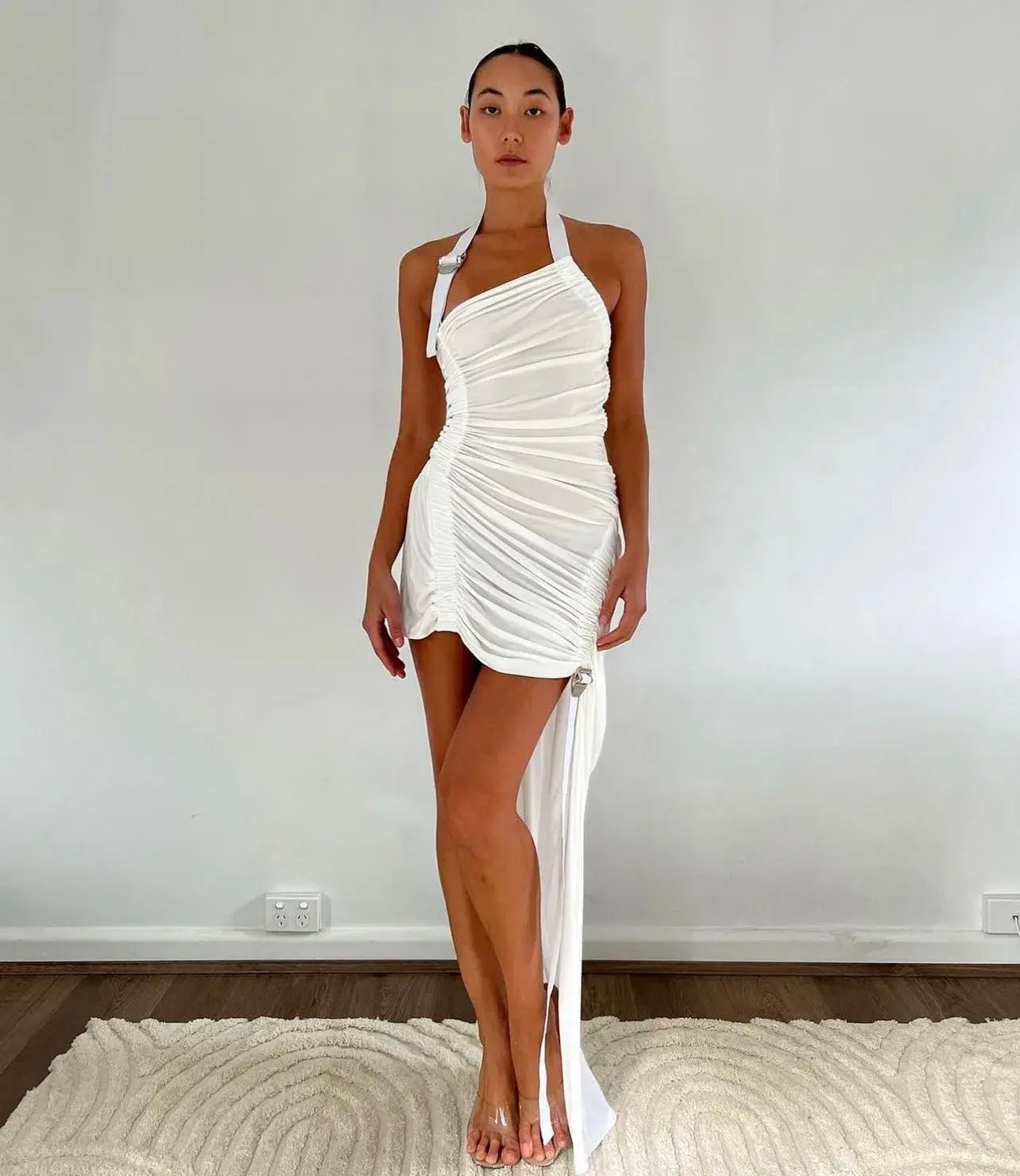 Dion Lee Safety Slider Gathered Mini Dress White Size 10 - Image 1