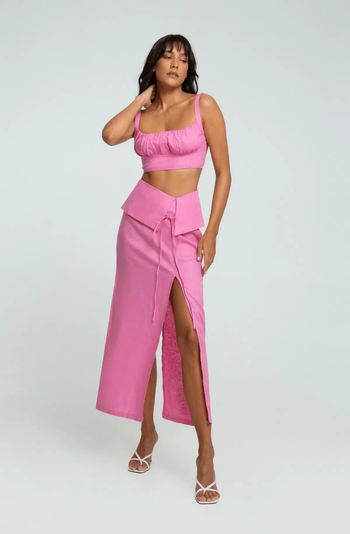 Summer Born Label Catara Linen Crop Top and Midi Skirt Set Pink Size XS /AU 6 - Image 4