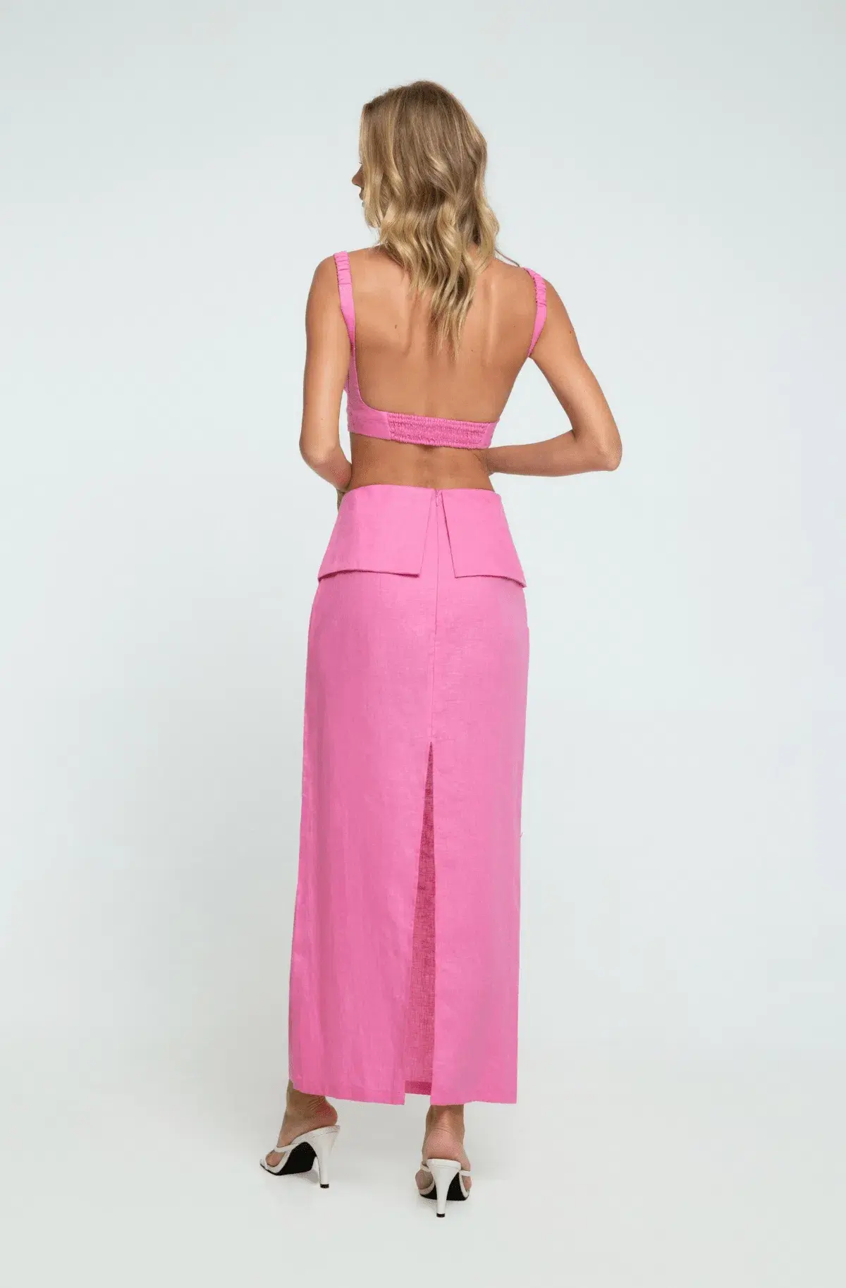 Summer Born Label Catara Linen Crop Top and Midi Skirt Set Pink Size XS /AU 6 - Image 3