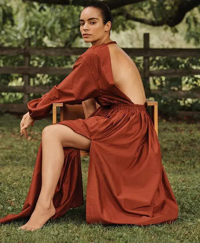 Matteau Open Back Plunge Dress Rust Size 12  - Image 2