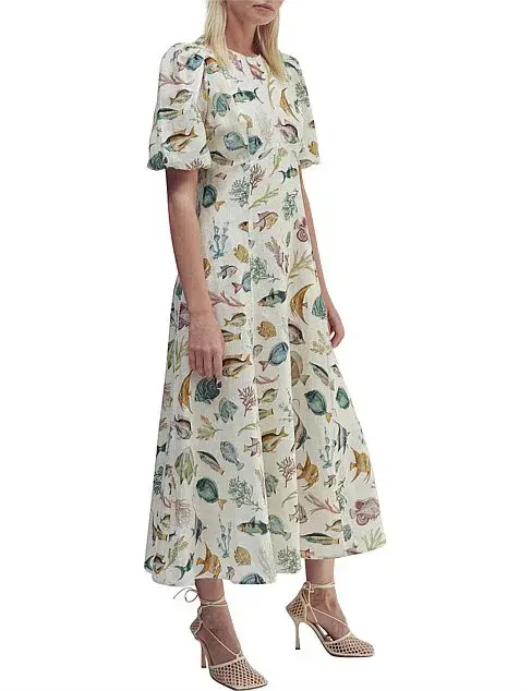 Alemais Wanda Midi Dress Ivory/Print Size 10 - Image 3
