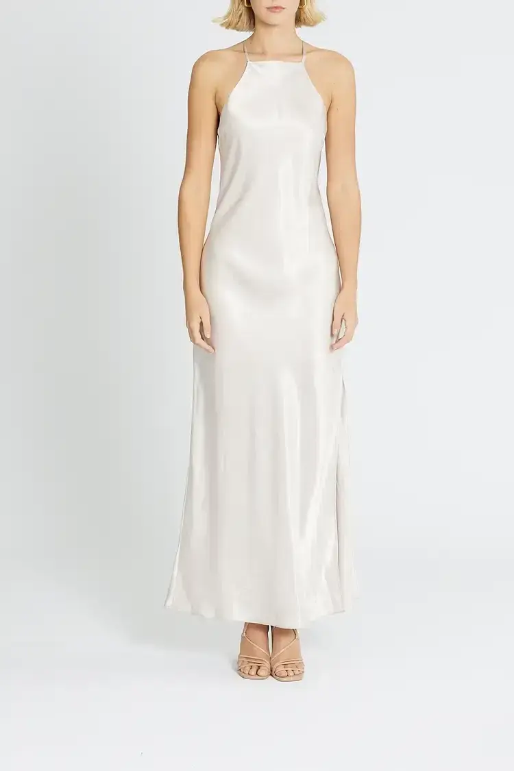 Calvin Klein Liquid Shine Maxi Slip Dress in Ivory Size 10 - Image 1