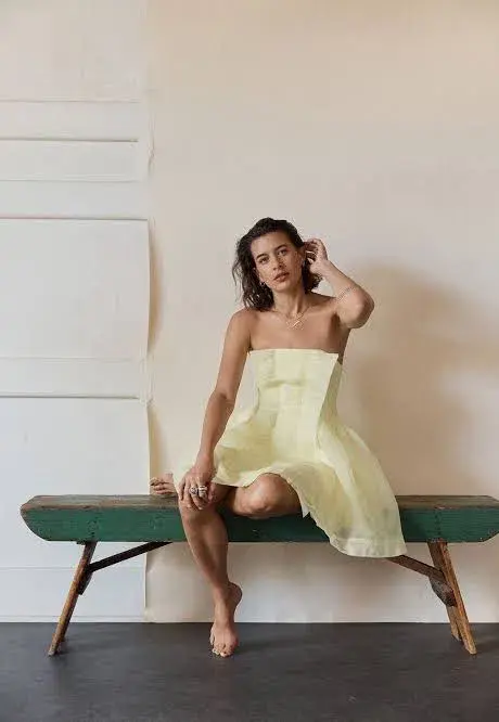 Aje Astrid Strapless Mini Dress in Lemon Size 8 AU - Image 4