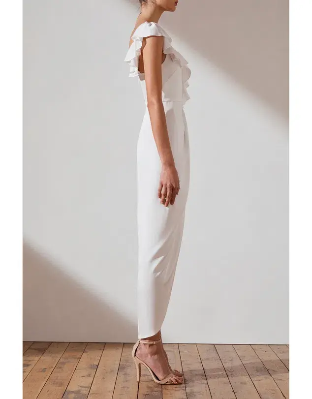 Shona Joy Asymmetrical Frill Midi Dress Ivory Size 10 - Image 2