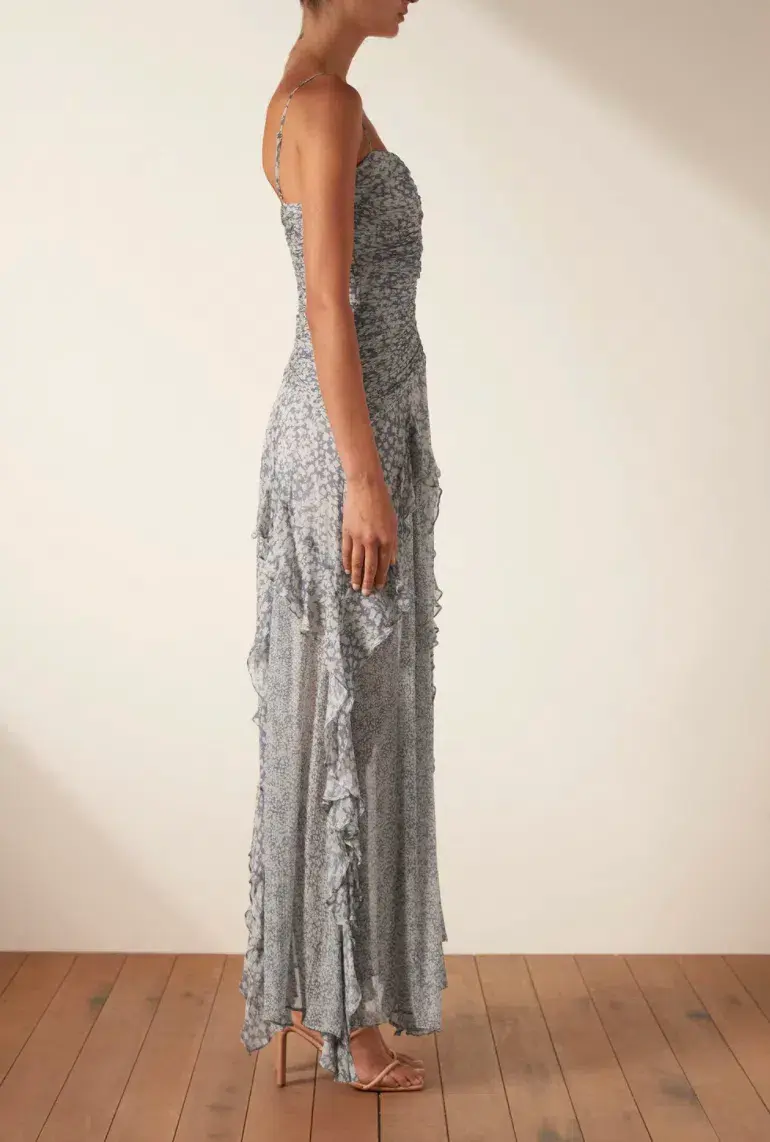 Shona Joy Candice Ruched Frill Maxi Dress Print Size 6 - Image 3