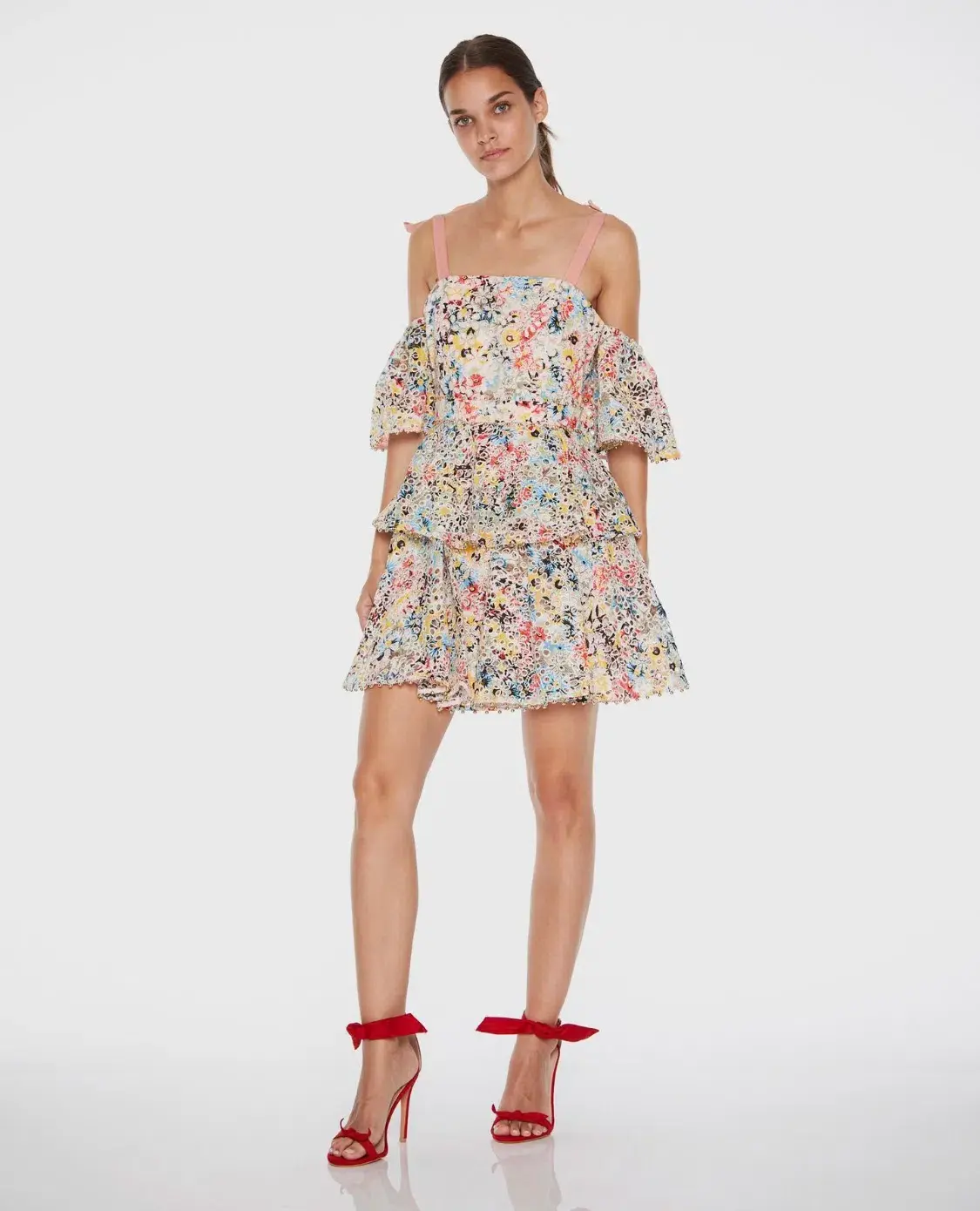 Talulah Bittersweet Flounce Mini Dress Multi Floral Size S / AU 8 - Image 1