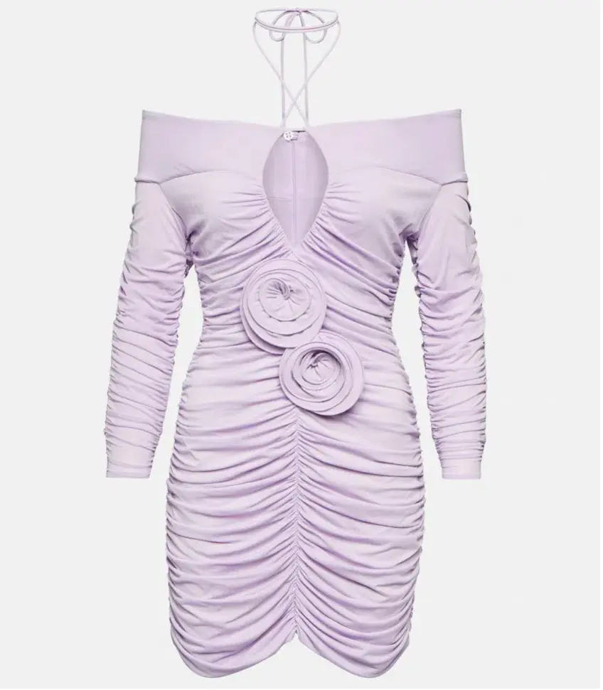 Magda Butrym Floral Appliqué Ruched Mini Dress Purple Size 8 - Image 5