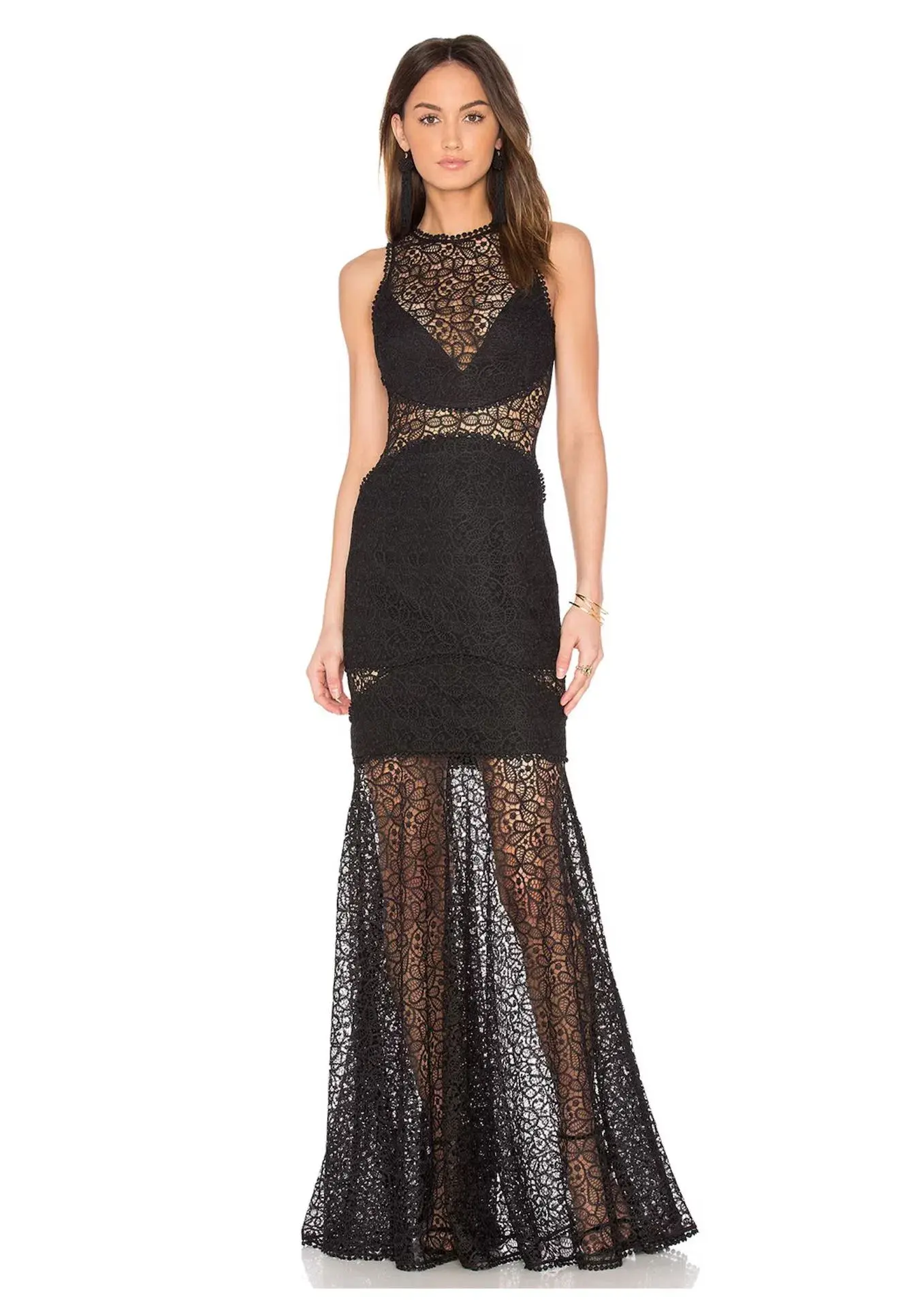 Nicholas Lace Cutaway Gown Black Size 6 - Image 1