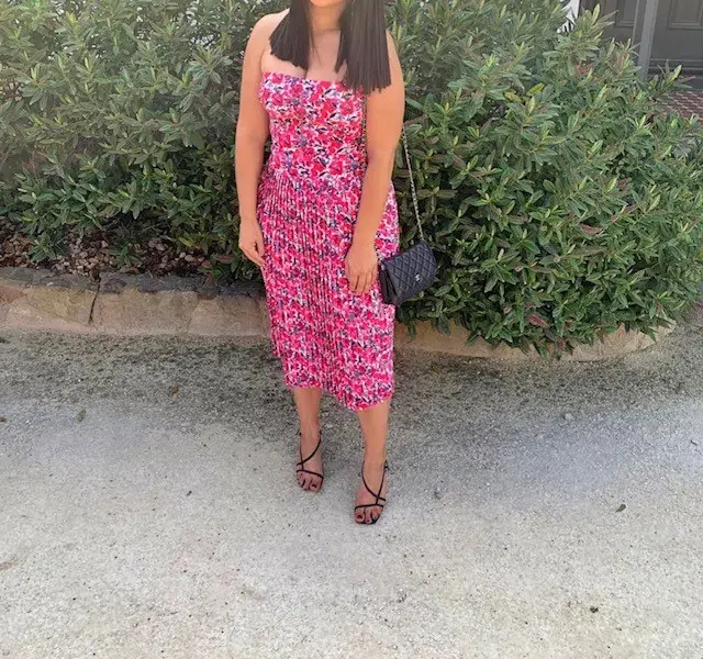 By Johnny Strapless Pleated Midi Dress Floral Size 12 - Image 2