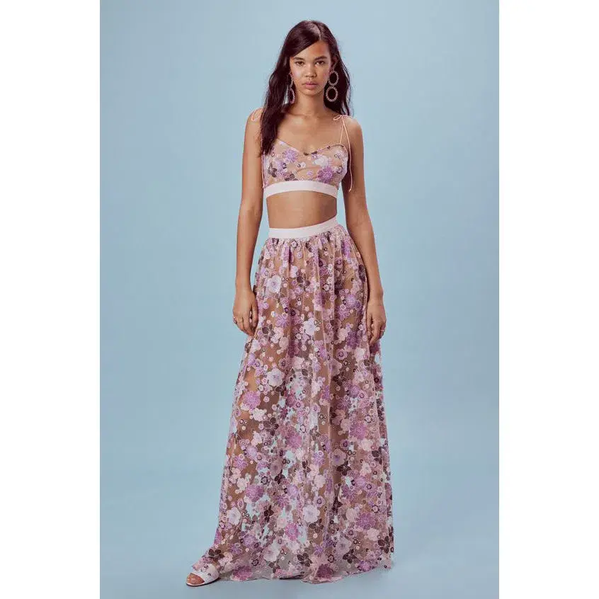 For Love And Lemons Posy Embroidery Crop Top and Maxi Skirt Set Floral Size M / AU 8-10 for rent on The Volte - main image